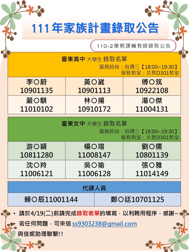 【教育學系】111年家族計畫-錄取公告圖片