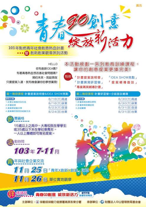 【勞動部】點燃青年社會創意熱血計畫暨創新創業觀摩系列活動圖片